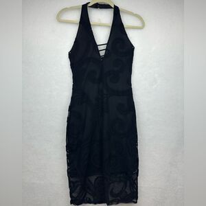 Halter V-neck backless Velvet Black Dress Sz Small